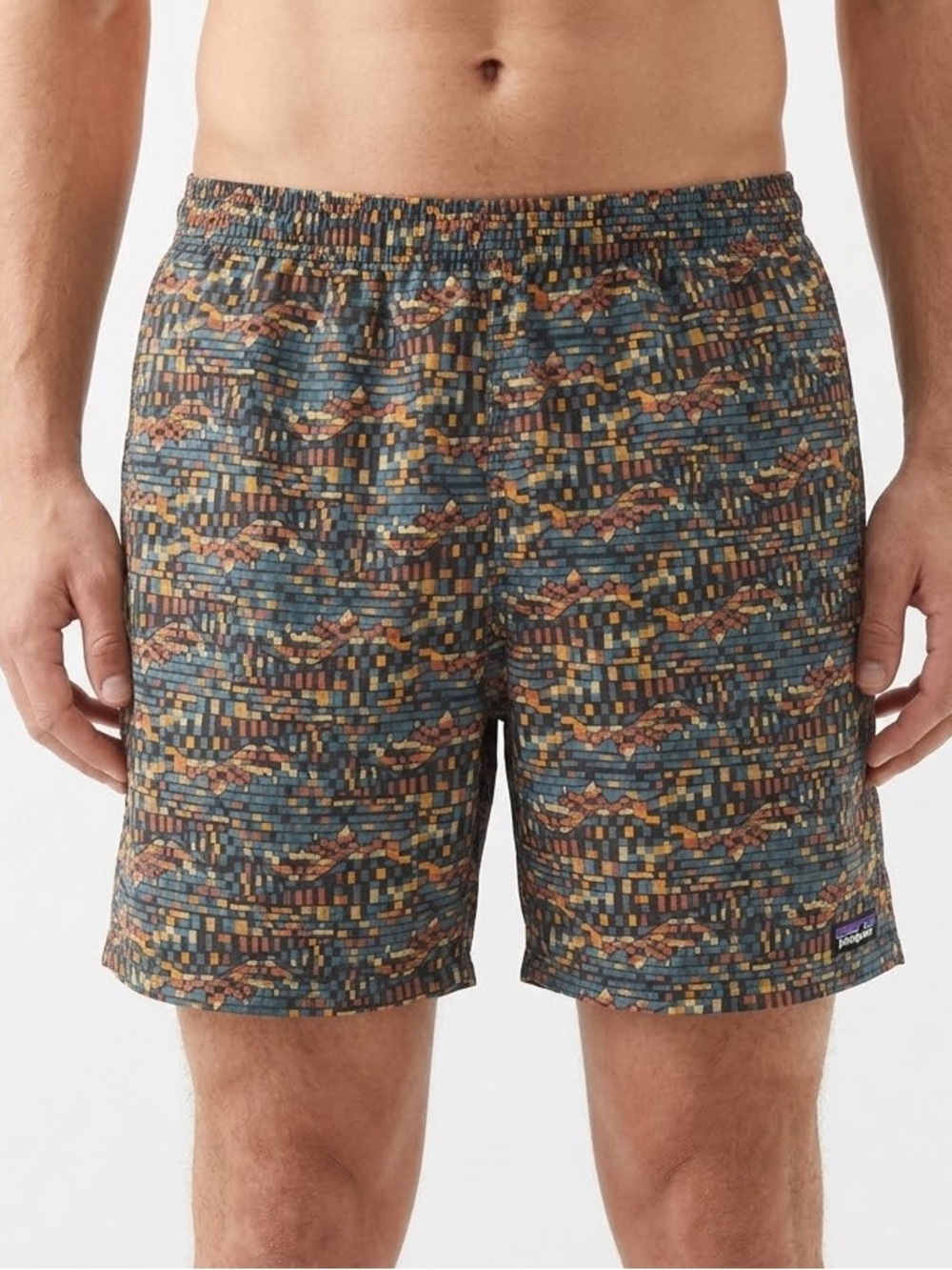 Patagonia Baggies Longs 7 Shorts Mens L Fitz Roy Patchwork Ink Black 58035